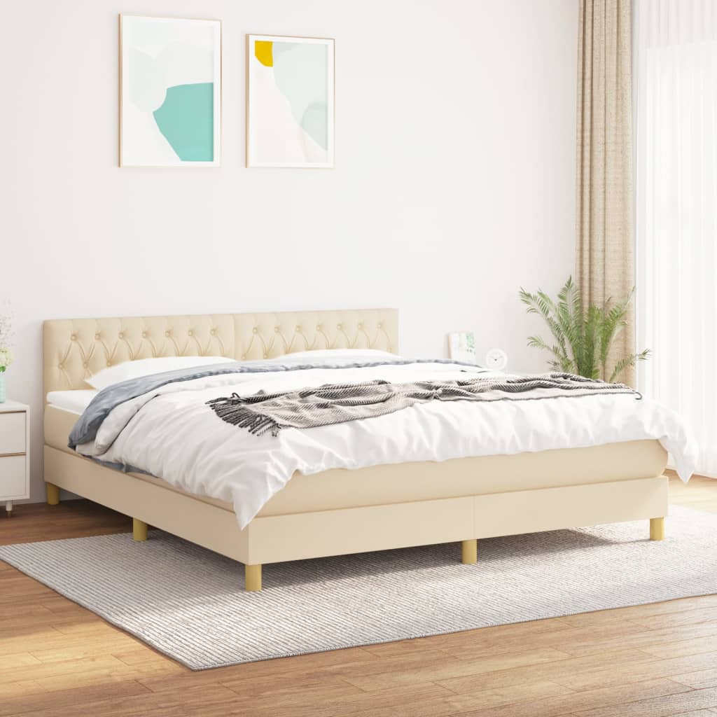 kontinentalseng med madras 180x200 cm stof cremefarvet