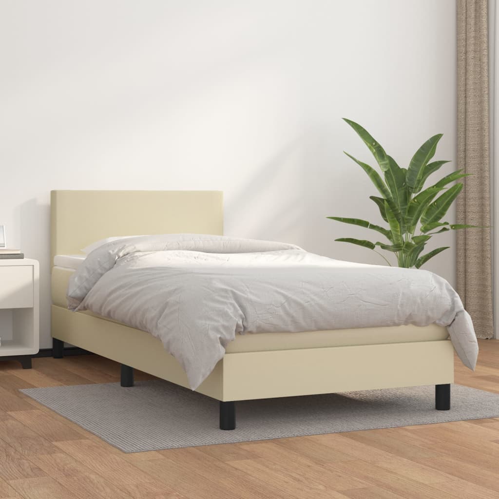 kontinentalseng med madras 100x200 cm kunstlæder cremefarvet