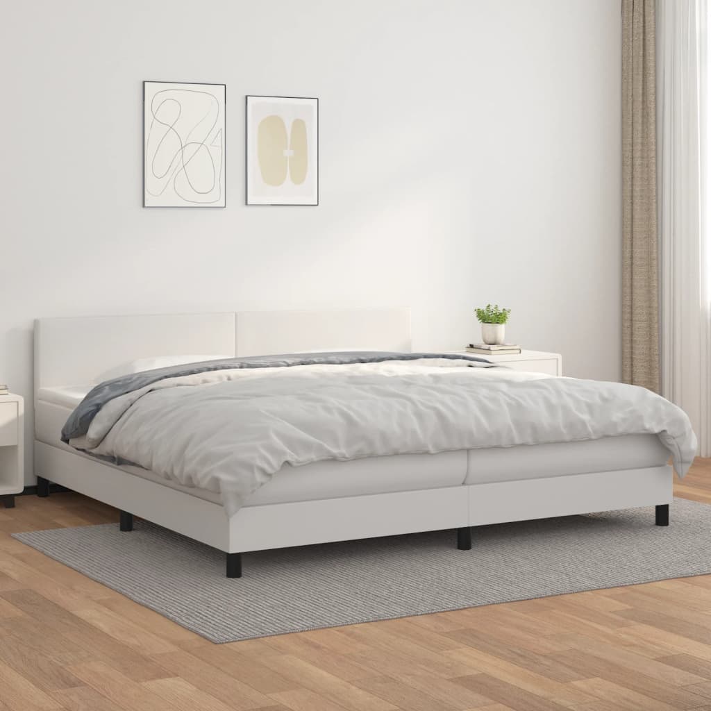 kontinentalseng med madras 200x200 cm kunstlæder hvid
