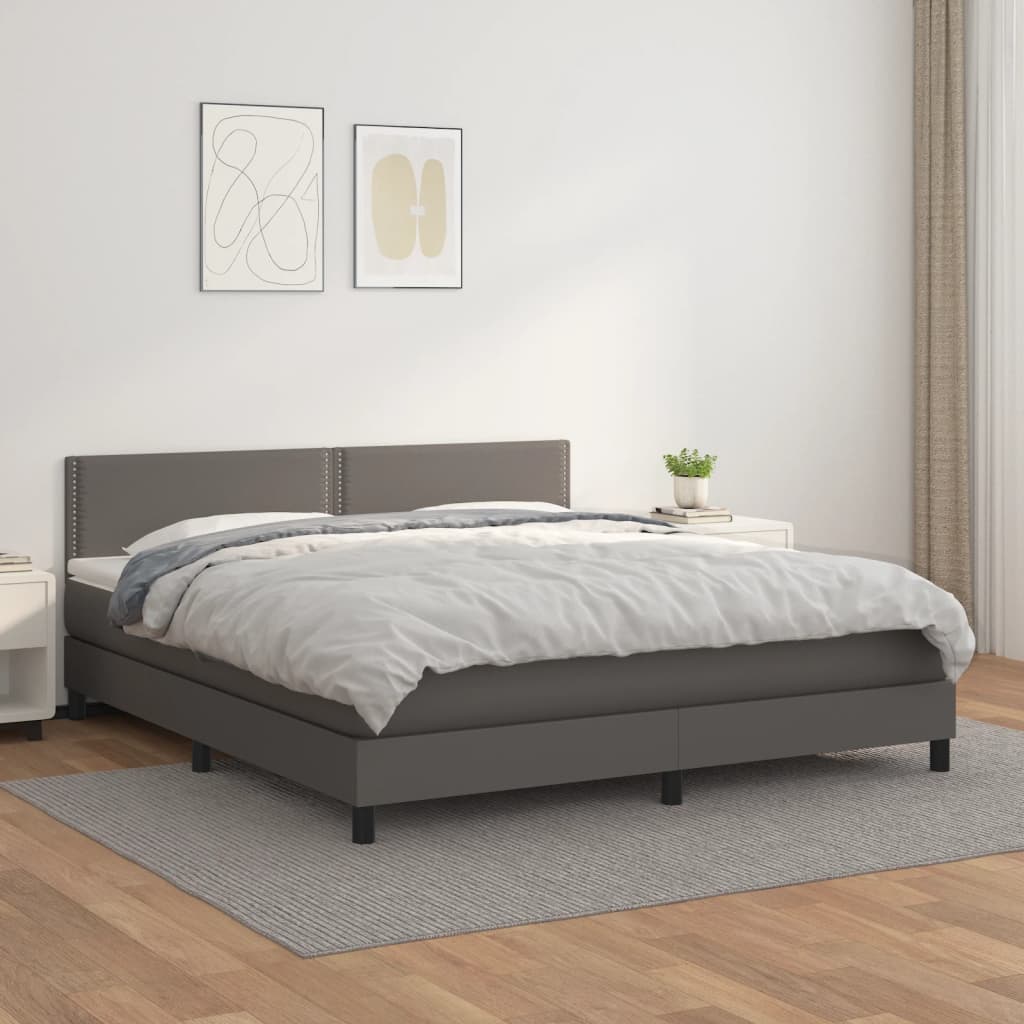 kontinentalseng med madras 180x200 cm kunstlæder grå