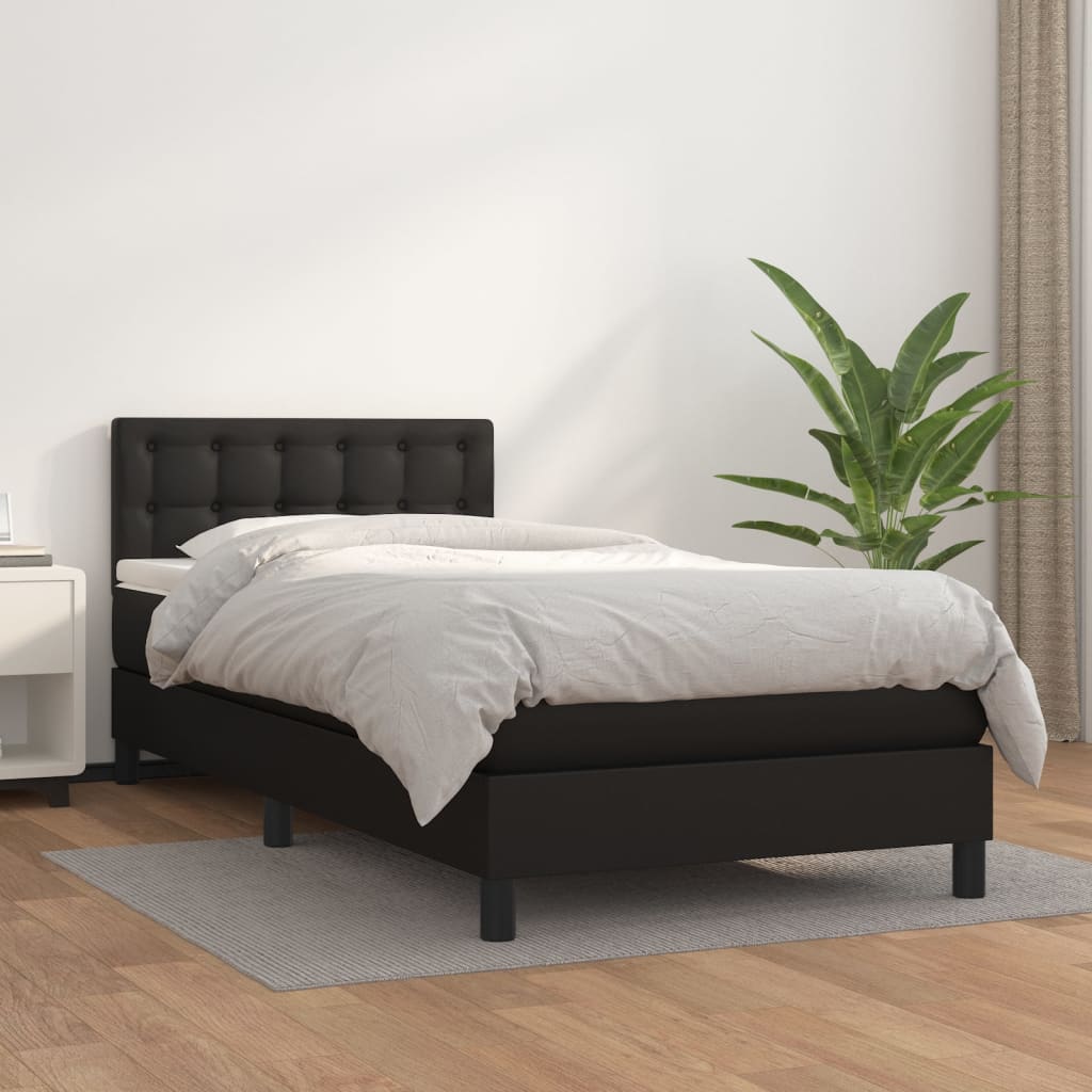 kontinentalseng med madras 90x190 cm kunstlæder sort