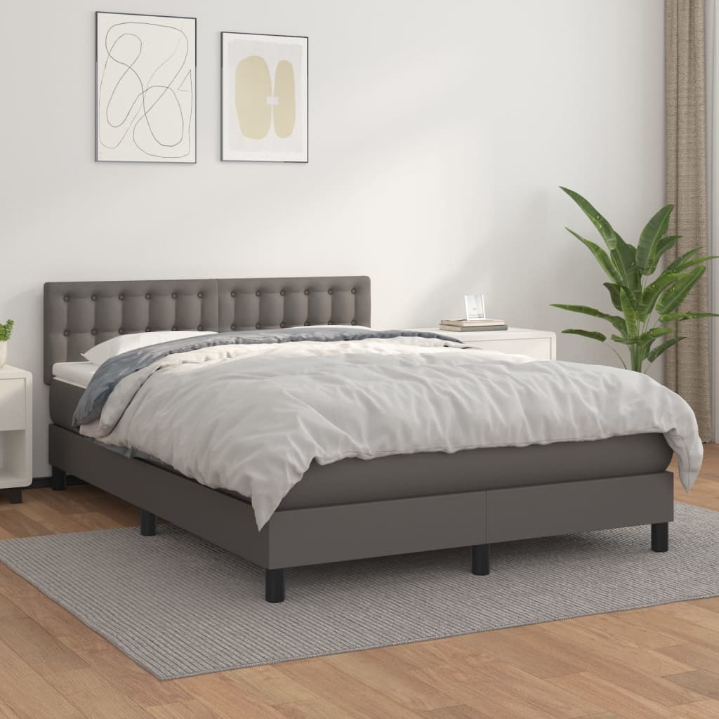 kontinentalseng med madras 140x200 cm kunstlæder grå