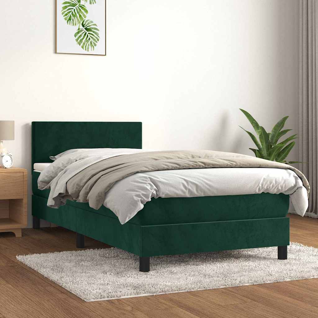 kontinentalseng med madras 90x190 cm fløjl mørkegrøn