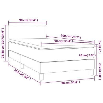 kontinentalseng med madras 90x200cm fløjl lysegrå
