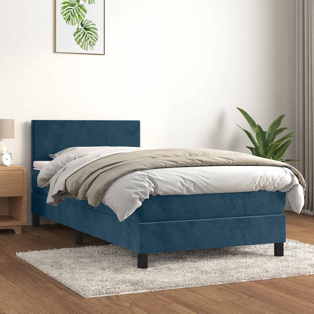 kontinentalseng med madras 90x200 cm fløjl mørkeblå