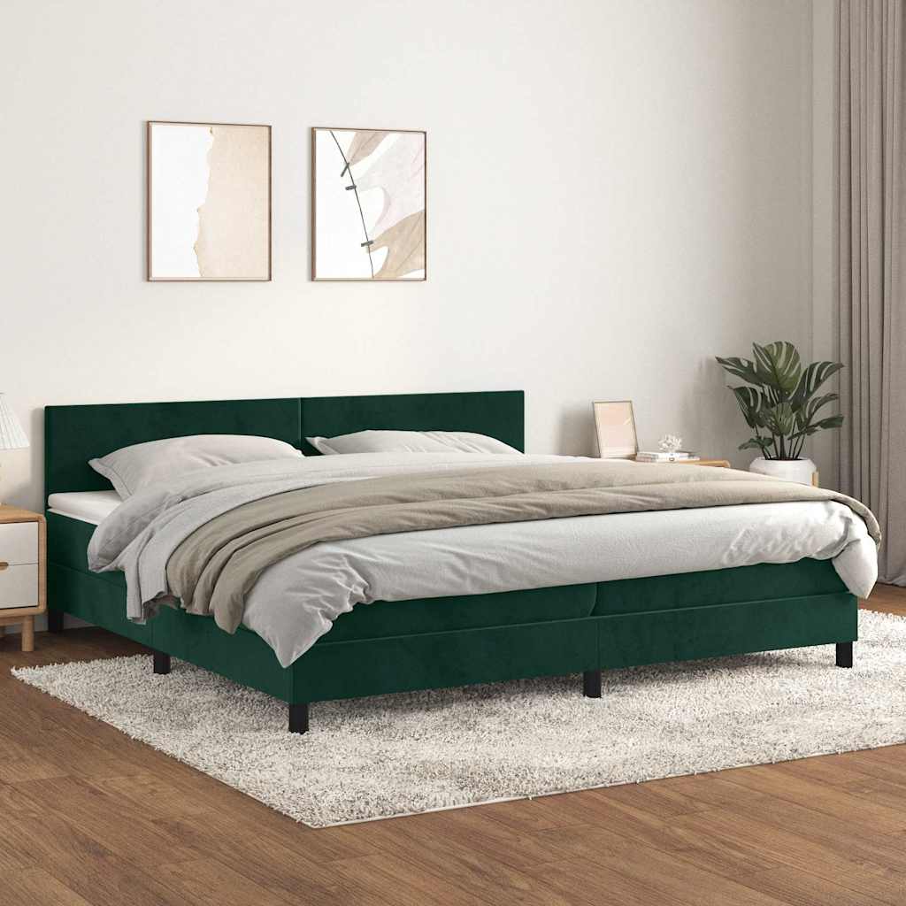kontinentalseng med madras 200x200 cm fløjl mørkegrøn