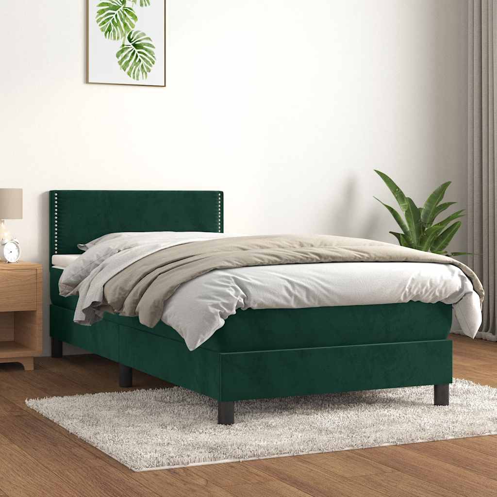kontinentalseng med madras 80x200 cm fløjl mørkegrøn