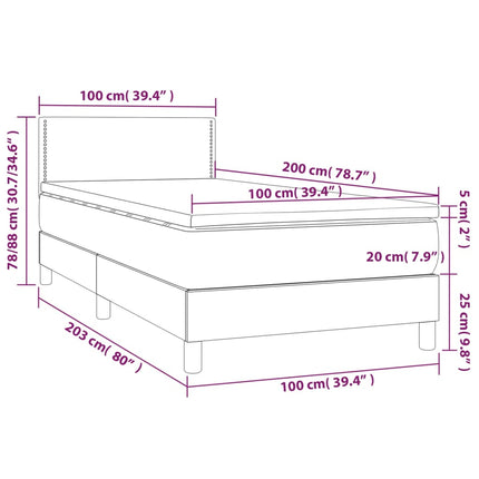kontinentalseng med madras 100x200 cmfløjl lysegrå