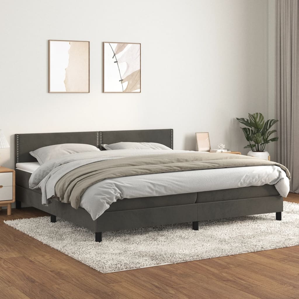 kontinentalseng med madras 200x200 cm fløjl mørkegrå