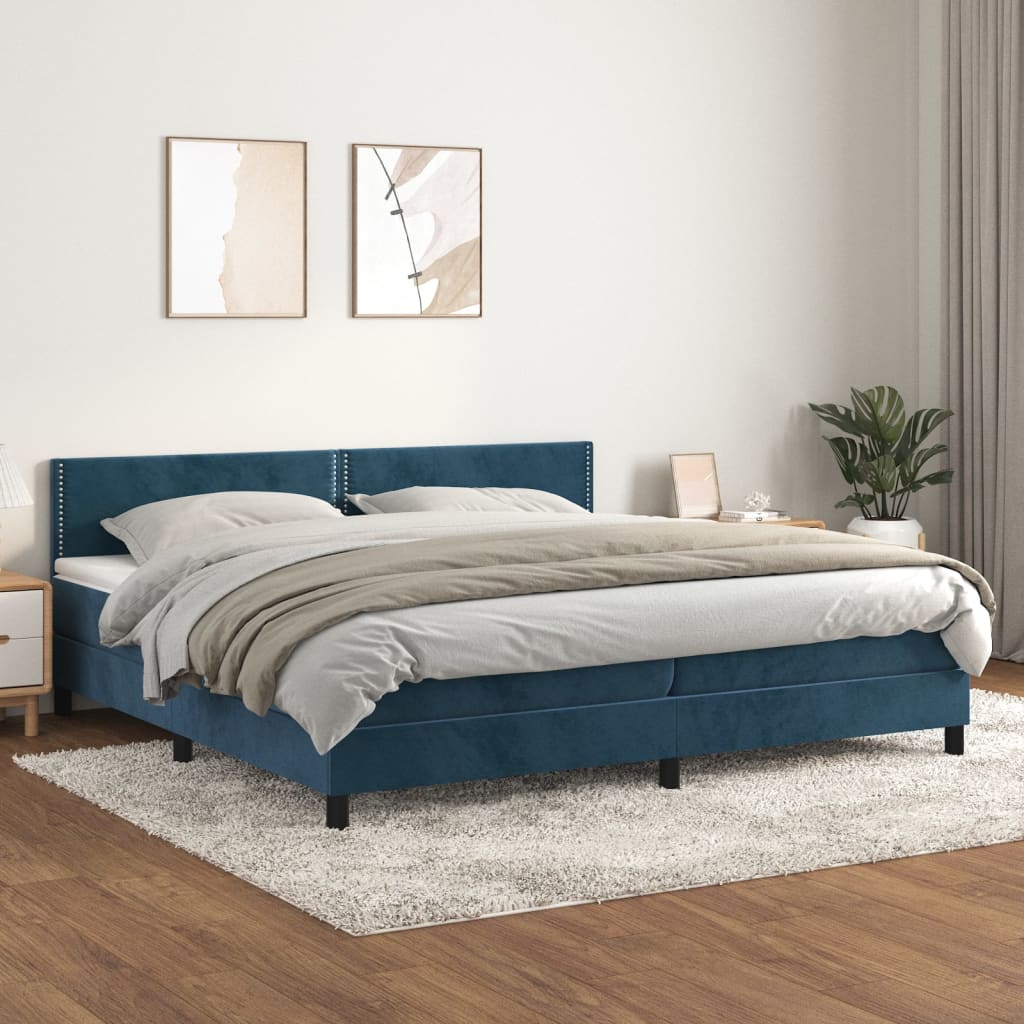 kontinentalseng med madras 200x200 cm fløjl mørkeblå