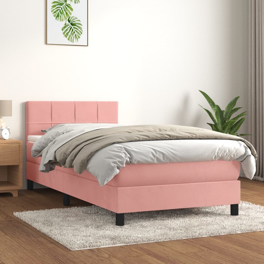 kontinentalseng med madras 90x200 cm fløjl lyserød