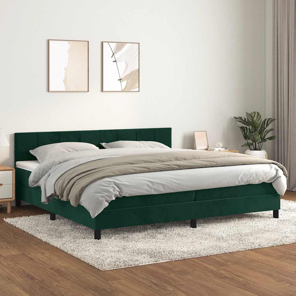 kontinentalseng med madras 200x200 cm fløjl mørkegrøn
