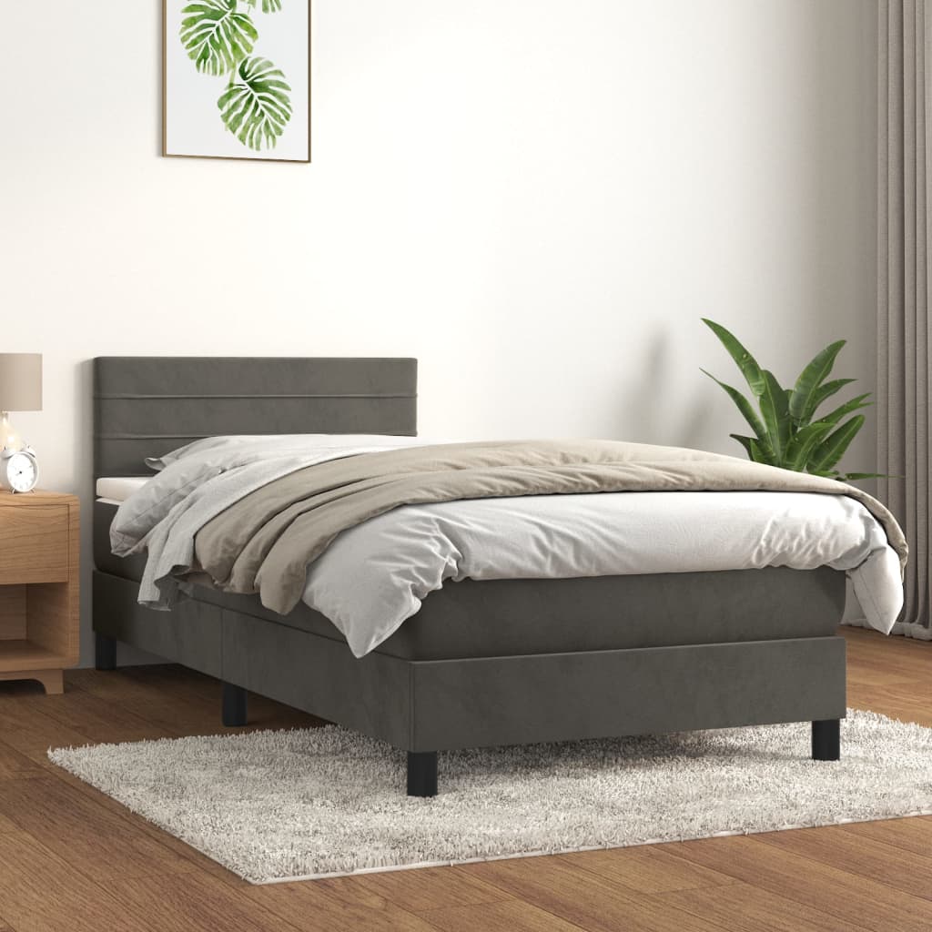 kontinentalseng med madras 80x200 cm fløjl mørkegrå