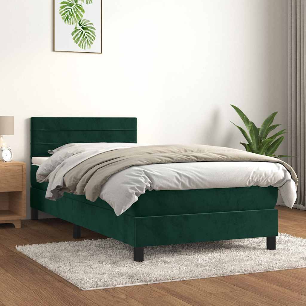 kontinentalseng med madras 80x200 cm fløjl mørkegrøn