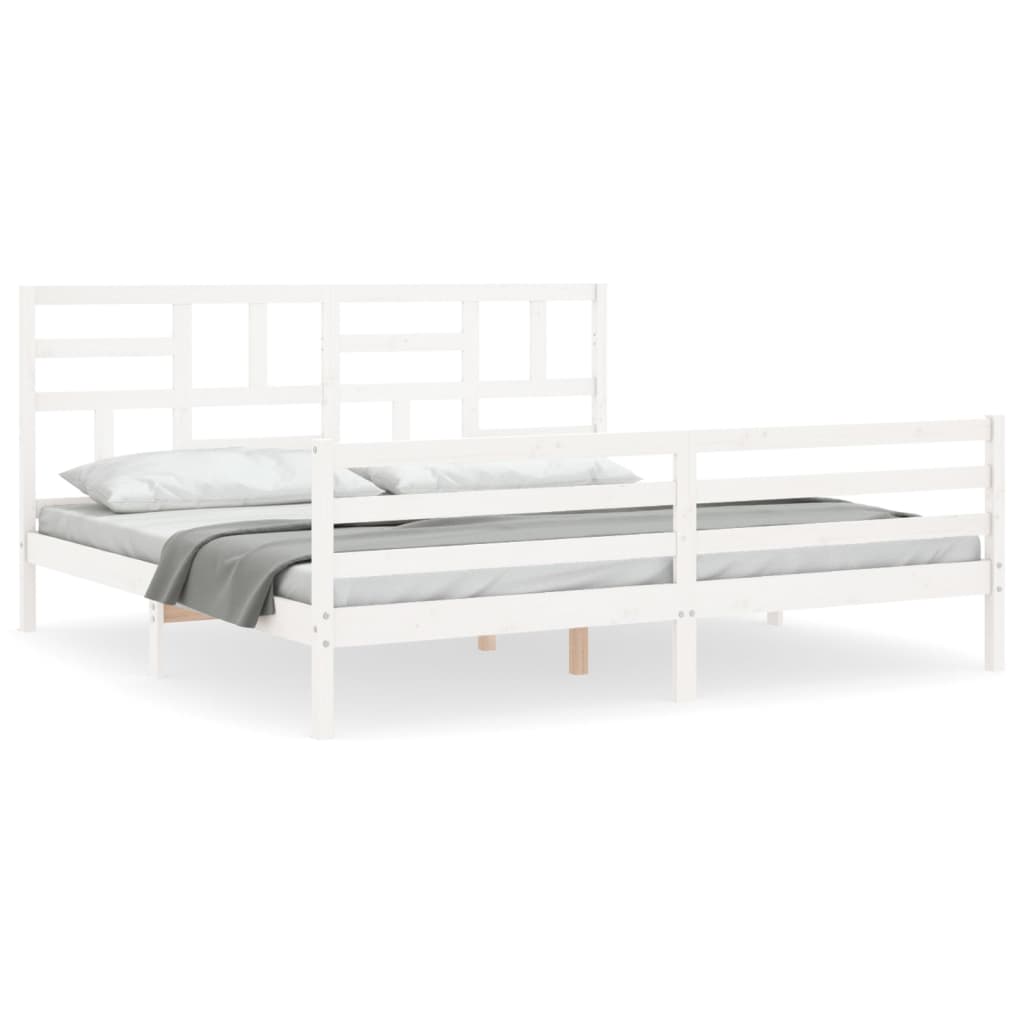 sengeramme med sengegavl 200x200 cm massivt træ hvid