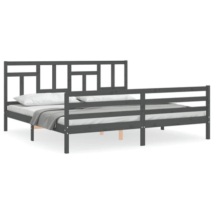 sengeramme med sengegavl 200x200 cm massivt træ grå