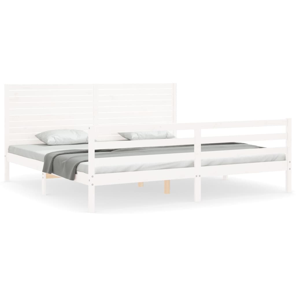 sengeramme med sengegavl 200x200 cm massivt træ hvid