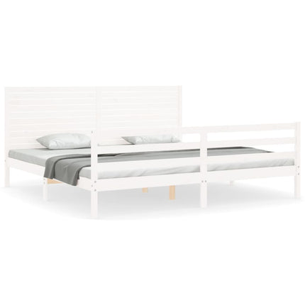 sengeramme med sengegavl 200x200 cm massivt træ hvid