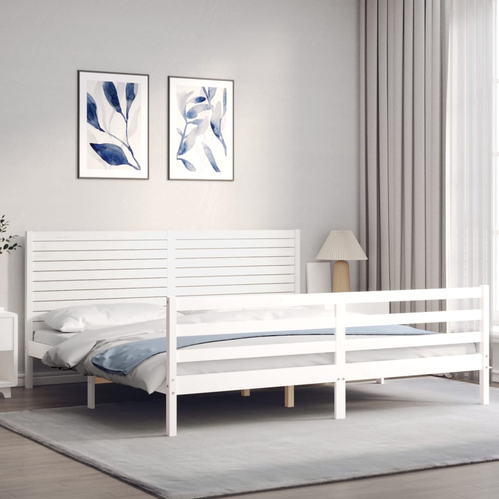 sengeramme med sengegavl 200x200 cm massivt træ hvid