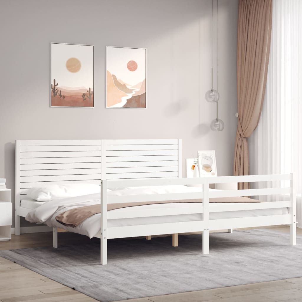 sengeramme med sengegavl 200x200 cm massivt træ hvid