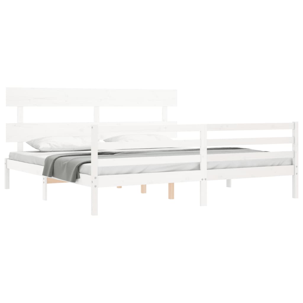 sengeramme med sengegavl 200x200 cm massivt træ hvid