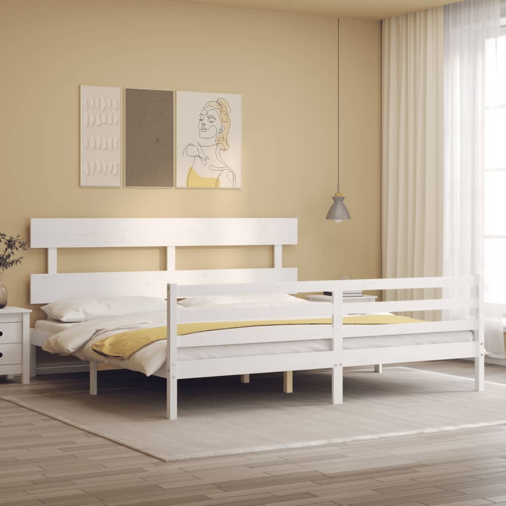 sengeramme med sengegavl 200x200 cm massivt træ hvid