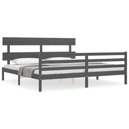 sengeramme med sengegavl 200x200 cm massivt træ grå