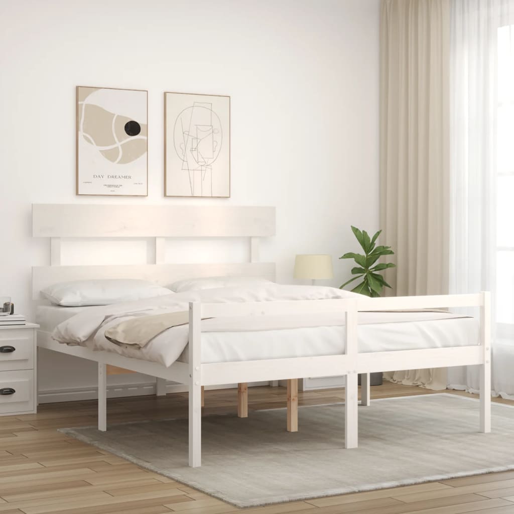 seniorseng med sengegavl 160x200 cm massivt træ hvid