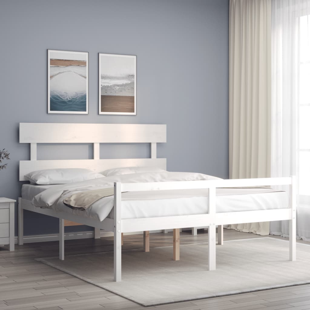 seniorseng med sengegavl 160x200 cm massivt træ hvid