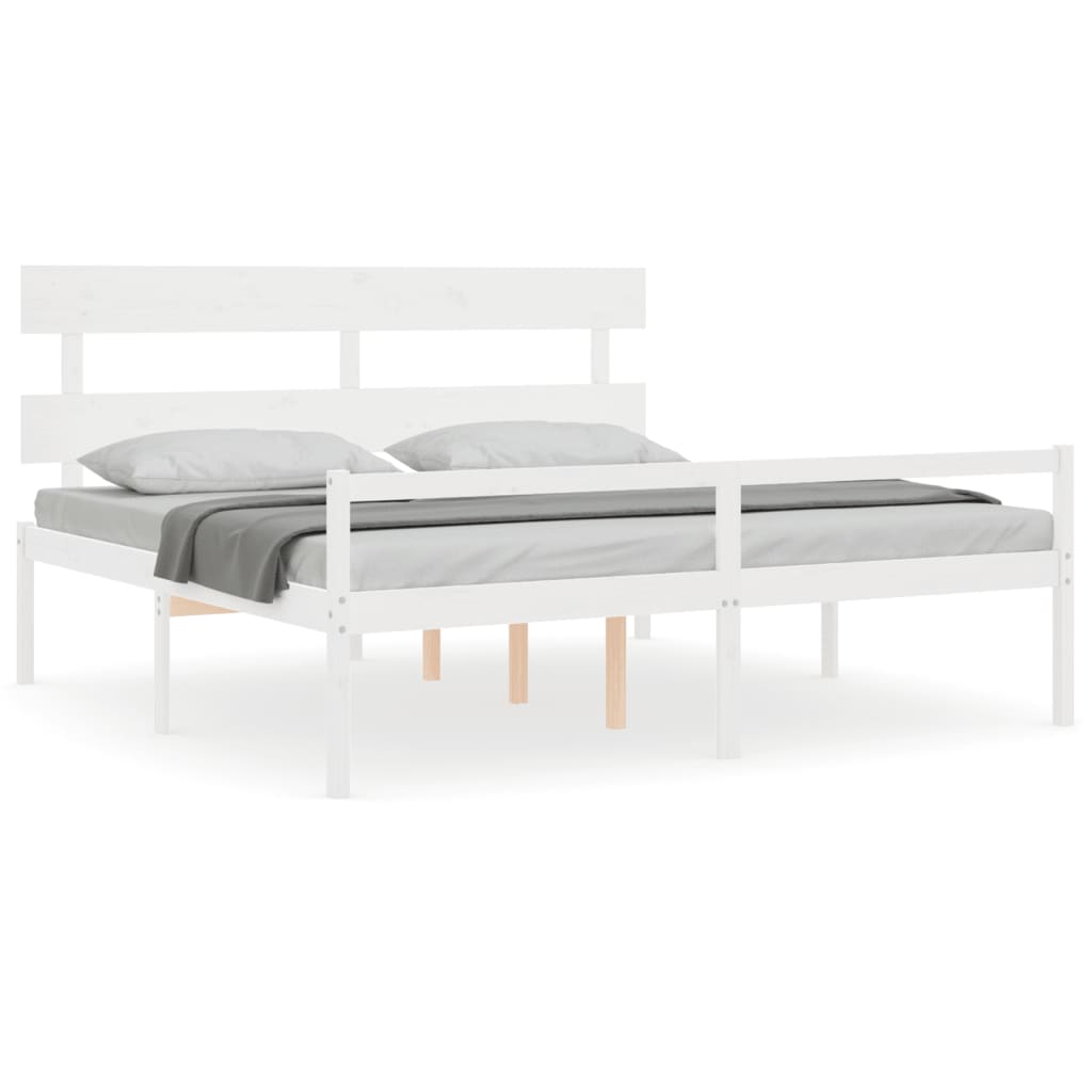 seniorseng med sengegavl 200x200 cm massivt træ hvid