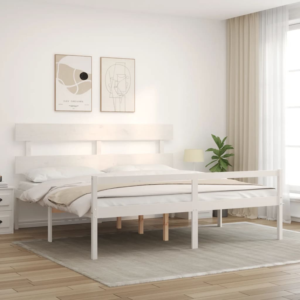 seniorseng med sengegavl 200x200 cm massivt træ hvid