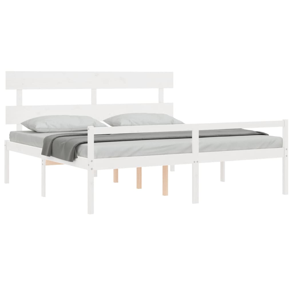 seniorseng med sengegavl 200x200 cm massivt træ hvid