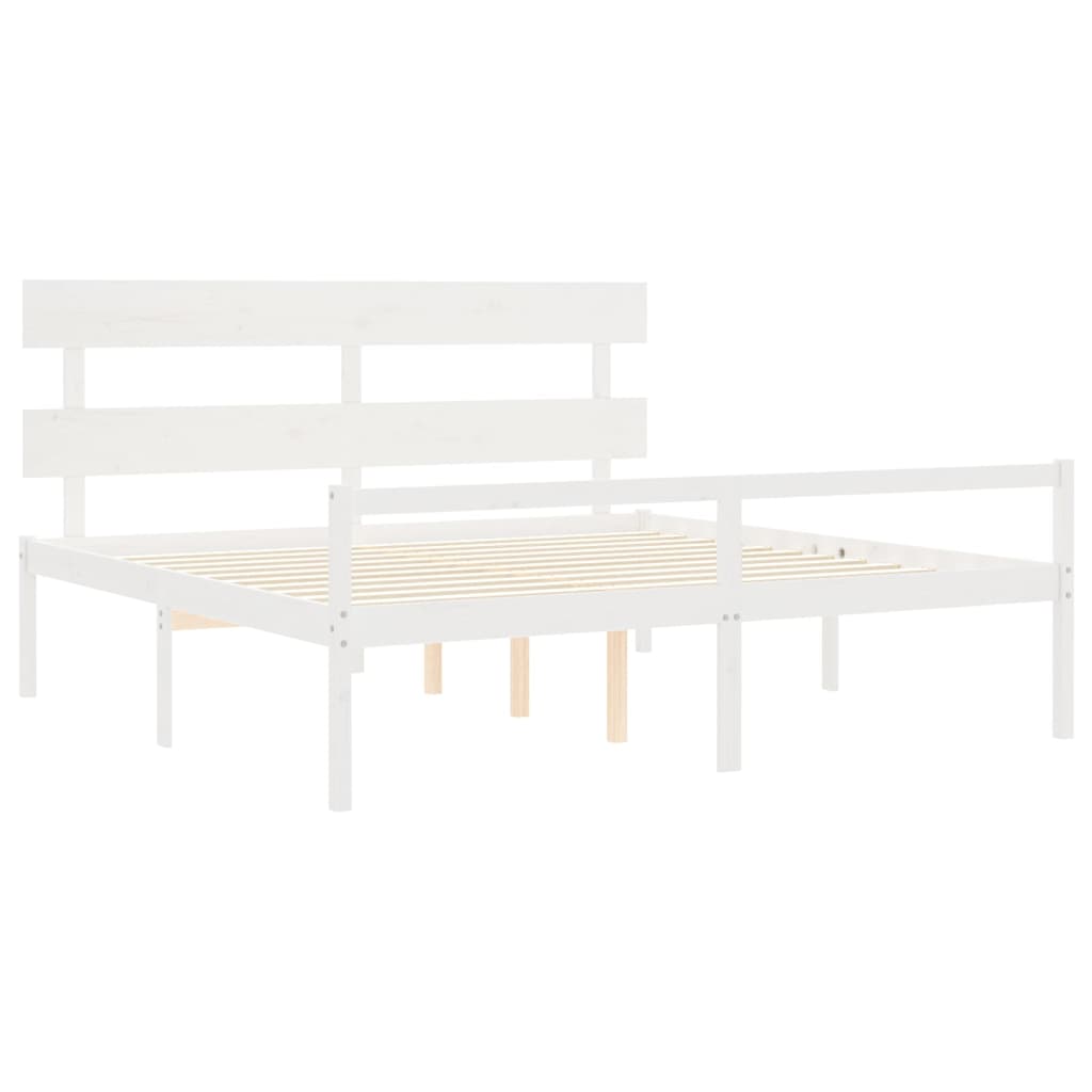 seniorseng med sengegavl 200x200 cm massivt træ hvid
