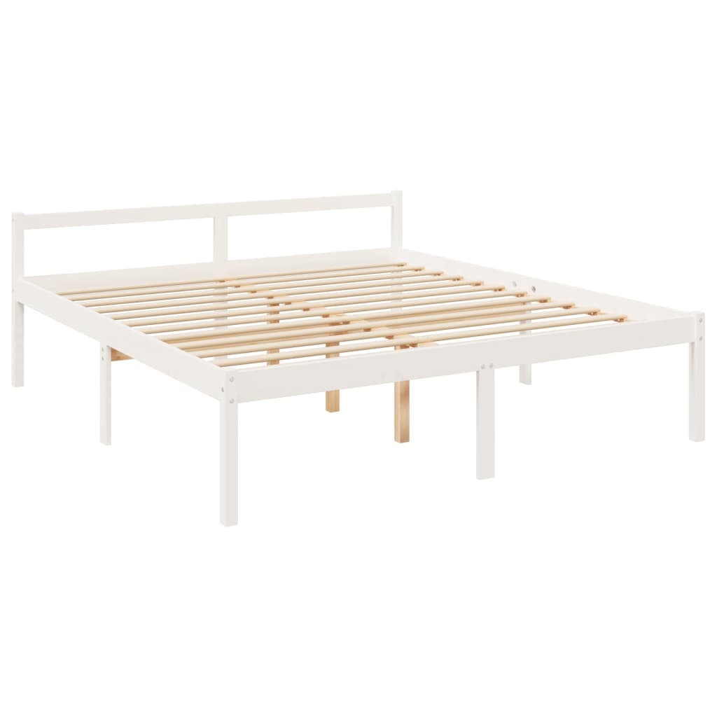 seniorseng med sengegavl 200x200 cm massivt træ hvid