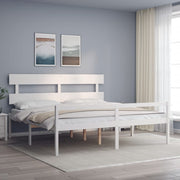 seniorseng med sengegavl 200x200 cm massivt træ hvid