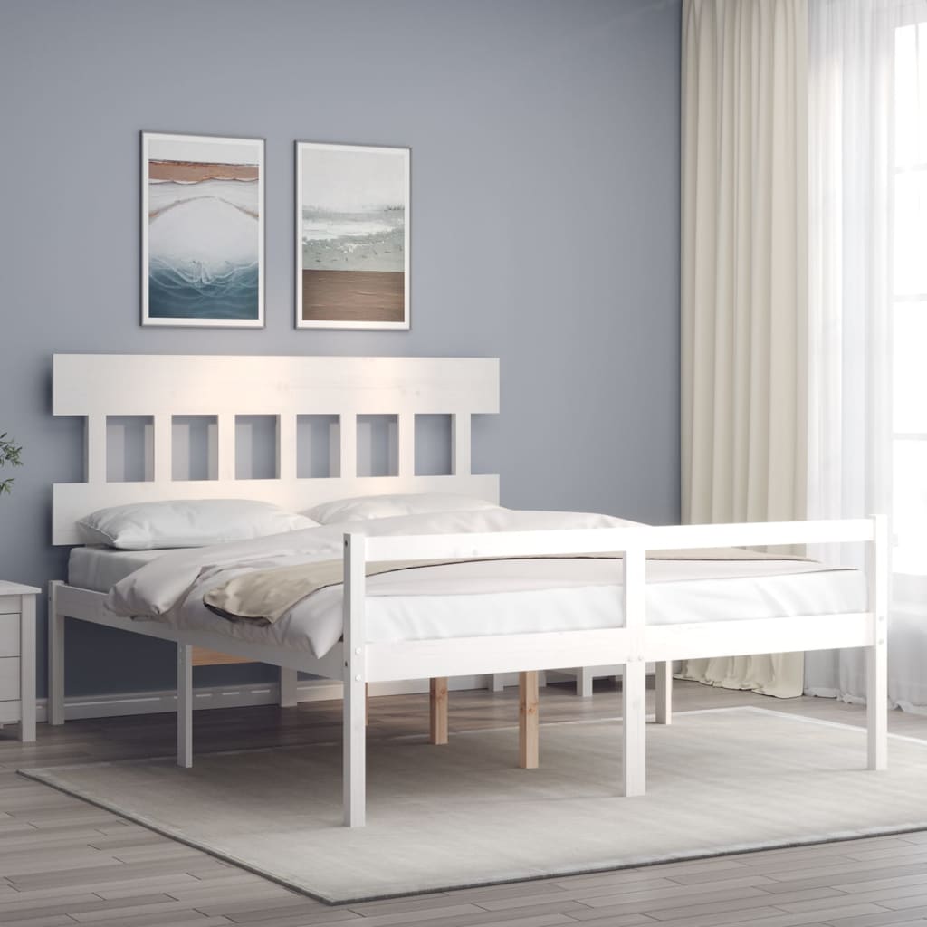 seniorseng med sengegavl 160x200 cm massivt træ hvid
