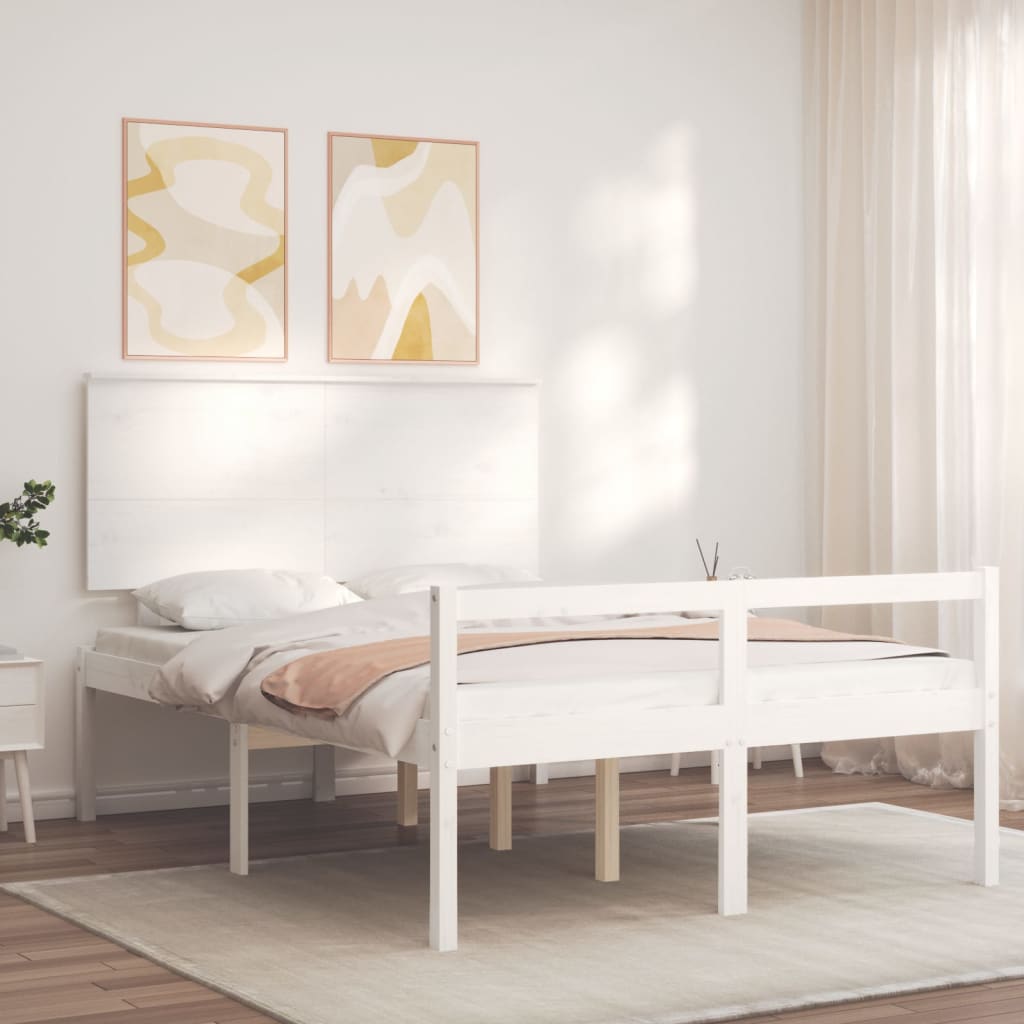 seniorseng med sengegavl 140x190 cm massivt træ hvid