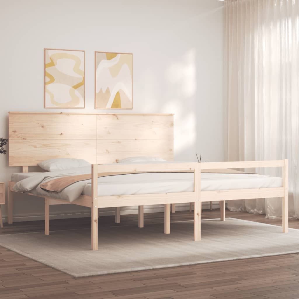seniorseng med sengegavl 200x200 cm massivt træ