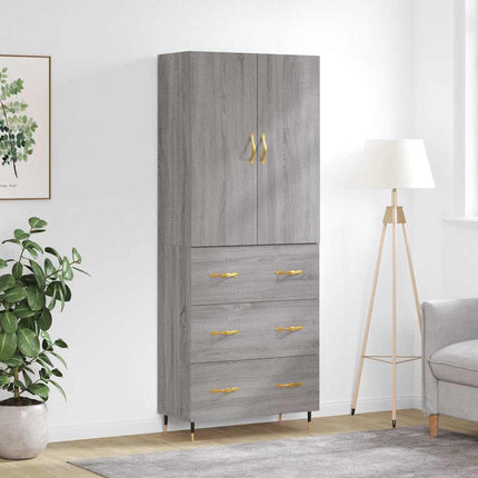højskab 69,5x34x180 cm konstrueret træ grå sonoma-eg