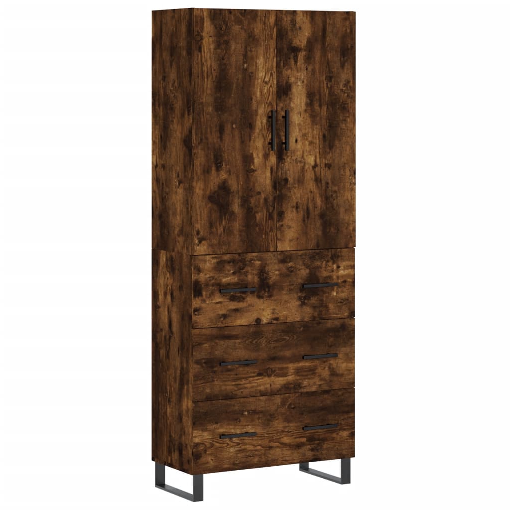 højskab 69,5x34x180 cm konstrueret træ røget egetræsfarve