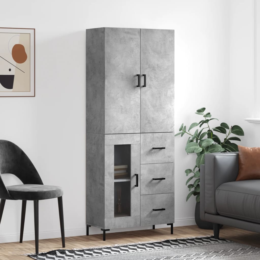 højskab 69,5x34x180 cm konstrueret træ betongrå