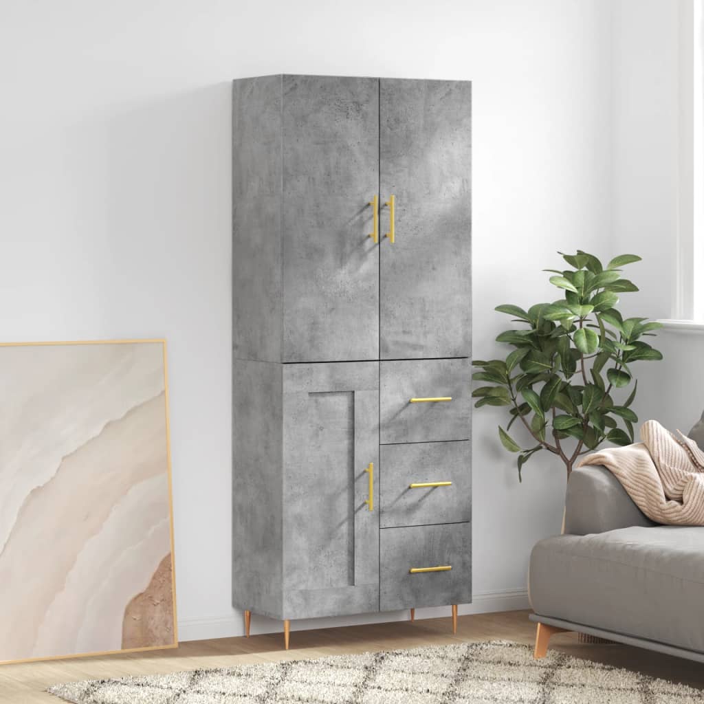 højskab 69,5x34x180 cm konstrueret træ betongrå