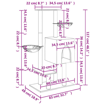 kradsetræ med sisalstolper 117 cm lysegrå