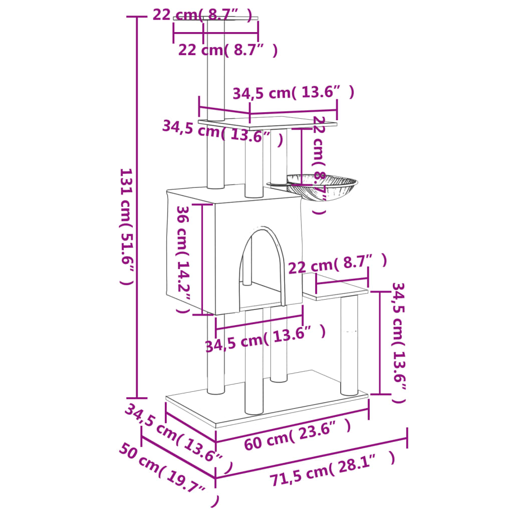 kradsetræ med sisalkradsestolper 131 cm cremefarvet