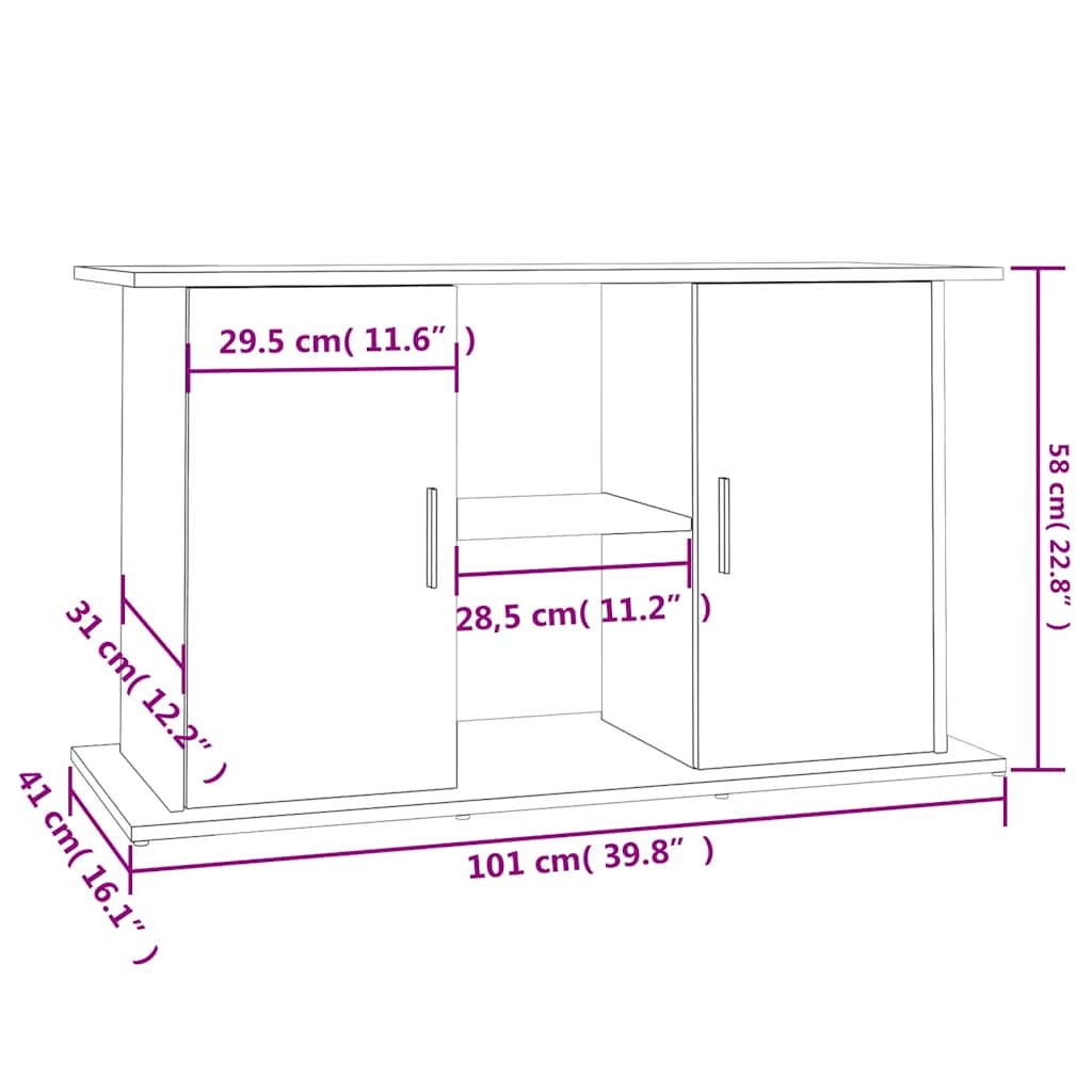 akvariebord 101x41x58 cm konstrueret træ hvid