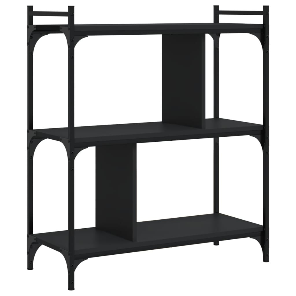 bogreol med 3 hylder 76x32x88 cm konstrueret træ sort billede