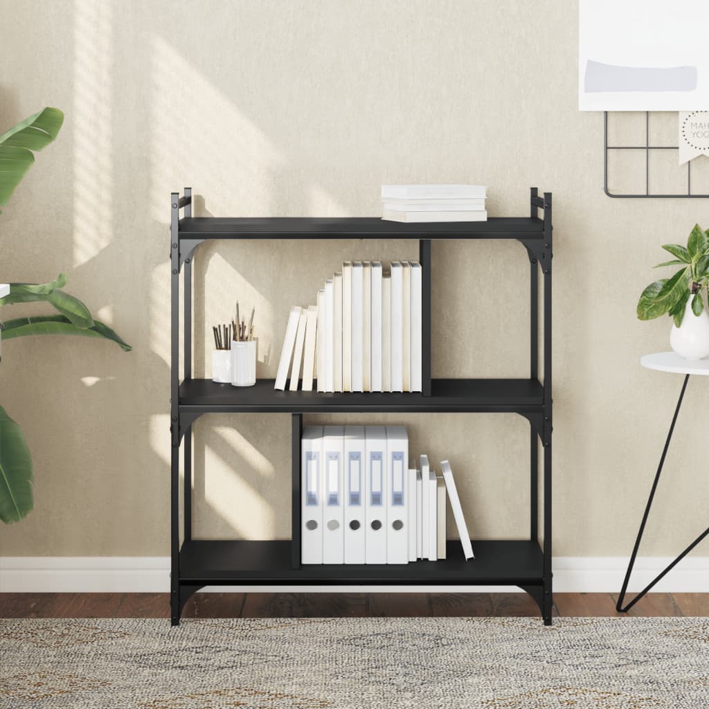 Bogreol med 3 hylder 76×32×88 cm - konstrueret træ og metal, sort