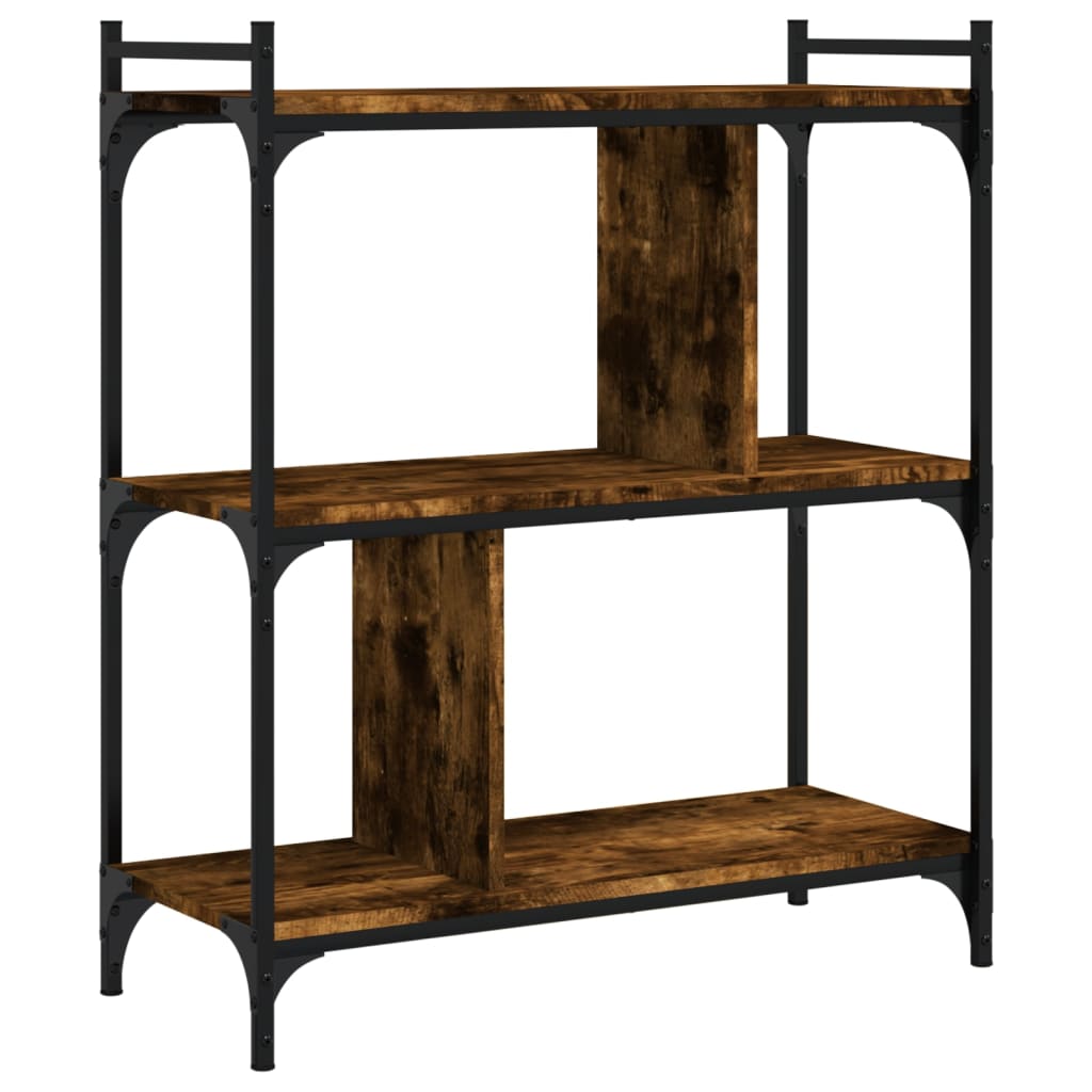 bogreol 76x32x88 cm 3 hylder konstrueret træ røget eg billede