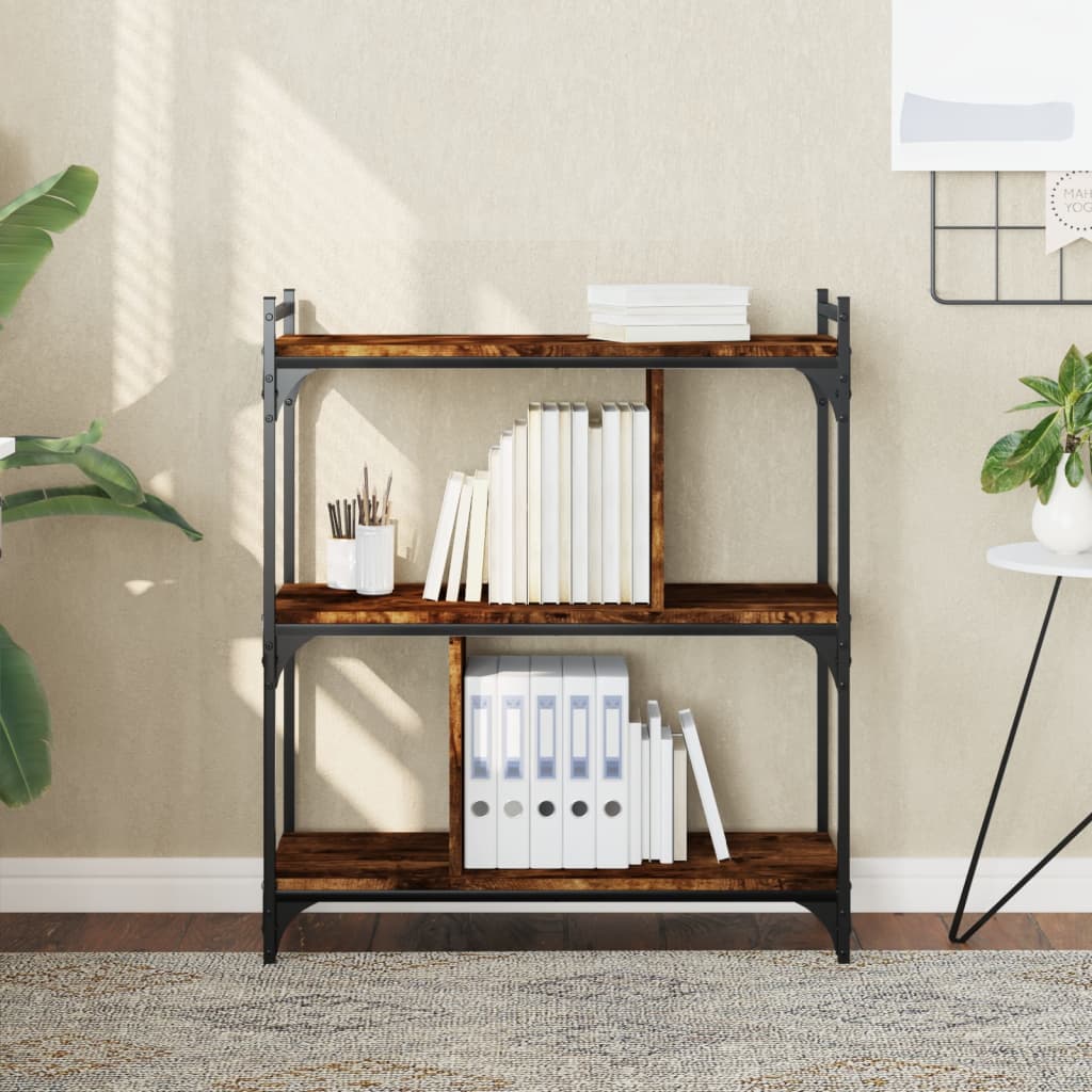 bogreol 76x32x88 cm 3 hylder konstrueret træ røget eg billede