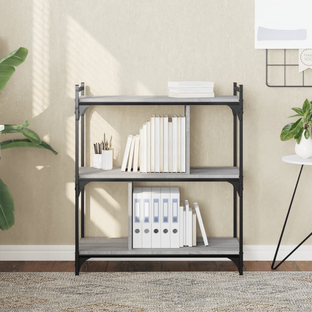 bogreol 76x32x88 cm 3 hylder konstrueret træ grå sonoma-eg billede